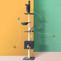 Cat Tree 260cm Tower Scratching Post Scratcher Floor to Ceiling Cats Bed Dark Grey