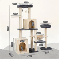 i.Pet Cat Tree Tower 133cm Rotatable L-Shape Design Scratching Post Furniture Scratcher House Grey & Beige