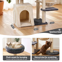 i.Pet Cat Tree Tower 133cm Rotatable L-Shape Design Scratching Post Furniture Scratcher House Grey & Beige
