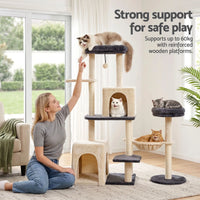 i.Pet Cat Tree Tower 133cm Rotatable L-Shape Design Scratching Post Furniture Scratcher House Grey & Beige