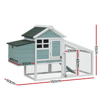 Chicken Coop Rabbit Hutch 150cm x 60cm x 93cm Large Chicken Coop House Run Cage Wooden