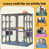 i.Pet Cat House 181cm Outdoor Catio Enclosure Walk-In Large Rabbit Hutch Grey