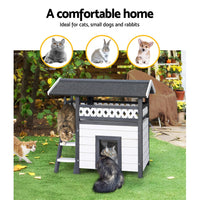 Outdoor Cat House Shelter 77cm x 50cm x 73cm Rabbit Hutch Wooden Condo Small Outdoor Cat House