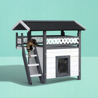 Outdoor Cat House Shelter 77cm x 50cm x 73cm Rabbit Hutch Wooden Condo Small Outdoor Cat House