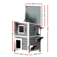 Outdoor Cat House Shelter 56cm x 52cm x 82cm Rabbit Hutch Wooden Condo Small Outdoor Cat House