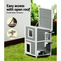 Outdoor Cat House Shelter 56cm x 52cm x 82cm Rabbit Hutch Wooden Condo Small Outdoor Cat House