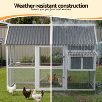 i.Pet Chicken Coop Large Outdoor Rabbit Hutch Chook House Hatch Box With Run Grey White