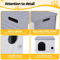 i.Pet Cat House Enclosed Shelter Plastic Nest Stackable Bench Box Outdoor Indoor Grey
