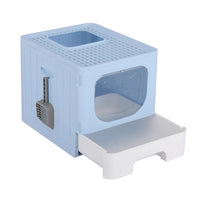 i.Pet Cat Litter Box Large Tray Kitty Toilet Enclosed Hooded Foldable Cat Litter Box Scoop Blue