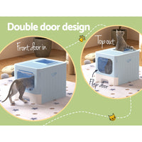 Cat Litter Box Large Tray Kitty Toilet Enclosed Hooded Foldable Cat Litter Box Scoop Blue