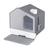 Cat Litter Box Large Tray Kitty Toilet Enclosed Cat Litter Box Hooded Scoop Mat Grey