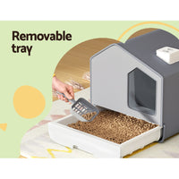 Cat Litter Box Large Tray Kitty Toilet Enclosed Cat Litter Box Hooded Scoop Mat Grey