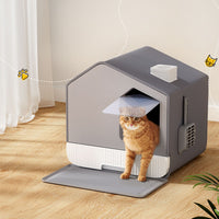 Cat Litter Box Large Tray Kitty Toilet Enclosed Cat Litter Box Hooded Scoop Mat Grey