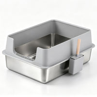 i.Pet XXL Cat Litter Box Stainless Steel Jumbo Semi-Enclosed Pet Kitty Toilet Grey