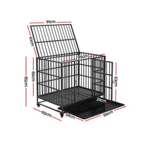 Dog Cage Crate Large Puppy Cat Anti-Bite Pet Kennel Wheels w/Tray Metal