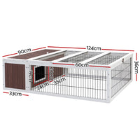 Rabbit Hutch 124cm x 90cm x 35cm Chicken Coop Large Outdoor Wooden Run Cage House