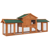 Chicken Coop Rabbit Hutch 220cm x 44cm x 84cm Large Chicken Coop Run Wooden Outdoor Cage House