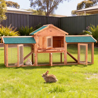 i.Pet Chicken Coop Rabbit Hutch 220cm x 44cm x 84cm Large Chicken Coop Run Wooden Outdoor Cage House