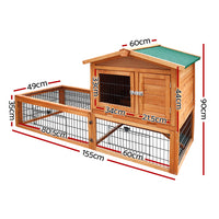 Chicken Coop Rabbit Hutch 155cm x 49cm x 90cm Large Chicken Coop Wooden Run Cage House Outdoor