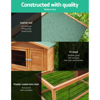 Chicken Coop Rabbit Hutch 155cm x 49cm x 90cm Large Chicken Coop Wooden Run Cage House Outdoor