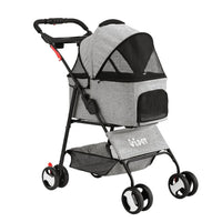 i.Pet Pet Stroller Dog Pram Cat Carrier Travel Large Pushchair Foldable 4 Wheels Grey