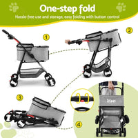 i.Pet Pet Stroller Dog Pram Cat Carrier Travel Large Pushchair Foldable 4 Wheels Grey