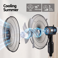 DEVANTI 16" Pedestal Fan with Remote 3 Speeds 8H Timer, Black
