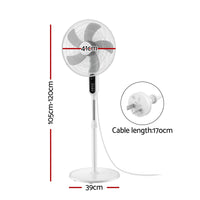 DEVANTI 16" Pedestal Fan with Remote 3 Speeds 8H Timer, White