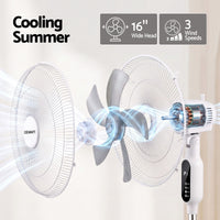 DEVANTI 16" Pedestal Fan with Remote 3 Speeds 8H Timer, White