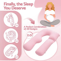 Giselle Bedding Pregnancy Pillow U Shaped Full Body Pillow with 100% Cotton Jersey Cover Maternity Pillow for Sleeping Reading, Pink, 73x133cm