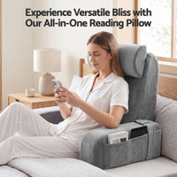 Giselle Reading Pillow For Bed With Non-Sag Solid Memory Foam, Back Pillow For Bed Sitting Up Gaming, Adjustable Neck Roll Detachable Arms And 210gsm Velvet Washable Cover