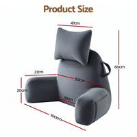 Giselle Bedding Reading Pillow with Detachable Neck Roll & Armrests Sit Up Pillow for Bed Back Support Pillow for Watching TV & Gaming Gray