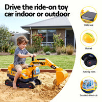 Keezi Kids Ride On Toy Car Bulldozer and Digger with Helmet Outdoor Sandpit Toys Yellow