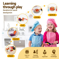 Keezi Kids Wooden Pretend Kitchen Playset with 29pc Cutting Food Set