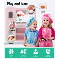 Kids Kitchen Play Set Wooden Pretend Toys Cooking Children Storage Pink