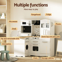 Keezi Kids Wooden Toy Kitchen with 29pc Play Food and Cookware Set