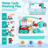 Keezi Kid Pretend Kitchen Wooden Play Sink Playset Dishwasher Toys Green