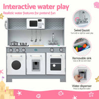 Keezi Wooden Play Kitchen Pretend Kitchen 82cm Kids Toy Food Set Grey