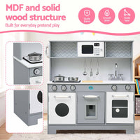 Keezi Wooden Play Kitchen Pretend Kitchen 82cm Kids Toy Food Set Grey