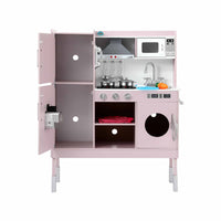Keezi 102cm Wooden Pretend Kitchen Playset With Apron And Food Set1 Pink