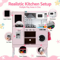 Keezi 102cm Wooden Pretend Kitchen Playset With Apron And Food Set1 Pink