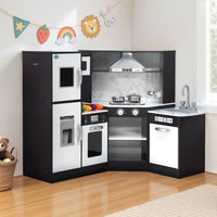 Keezi Kids Kitchen Play Set Wooden Pretend Cooking Playset w/Sounds Lights Black