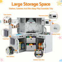 Keezi 112cm Wooden Pretend Kitchen Playset Kids Toy Sink Stove Grey