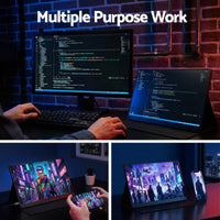 Devanti 15.6 Inch Portable Monitor FHD 1080P IPS USB-C HDMI Gaming Laptop Screen