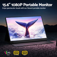 Devanti 15.6 Inch Portable Monitor FHD 1080P IPS USB-C HDMI Gaming Laptop Screen