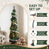 Jingle Jollys Pop Up Christmas Tree Pre Decorated Warm White LED 155cm