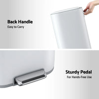 Cefito Kitchen Trash Can 40L Pedal Bins Rubbish Bin Steel with Soft Close Lid, Removable Inner Bucket, Rectangular Garbage Can Recycling Bin, White