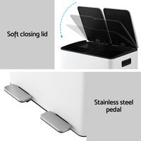 Cefito Pedal Bins Rubbish Bin Dual Compartment Waste Recycle Dustbins 60L White