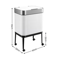 Cefito 40L Press Top Trash Can Kitchen Rubbish Bin Moblie Stainless Steel White