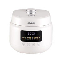 Devanti 3L Rice Cooker Small 6 Cup 8-in-1 Multi Cooker with 24H Preset Off-White